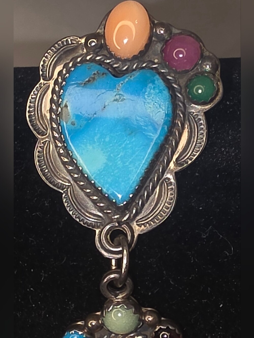 Native American sterling silver Earrings Signed, Heart Turquoise - Picture 12 of 14
